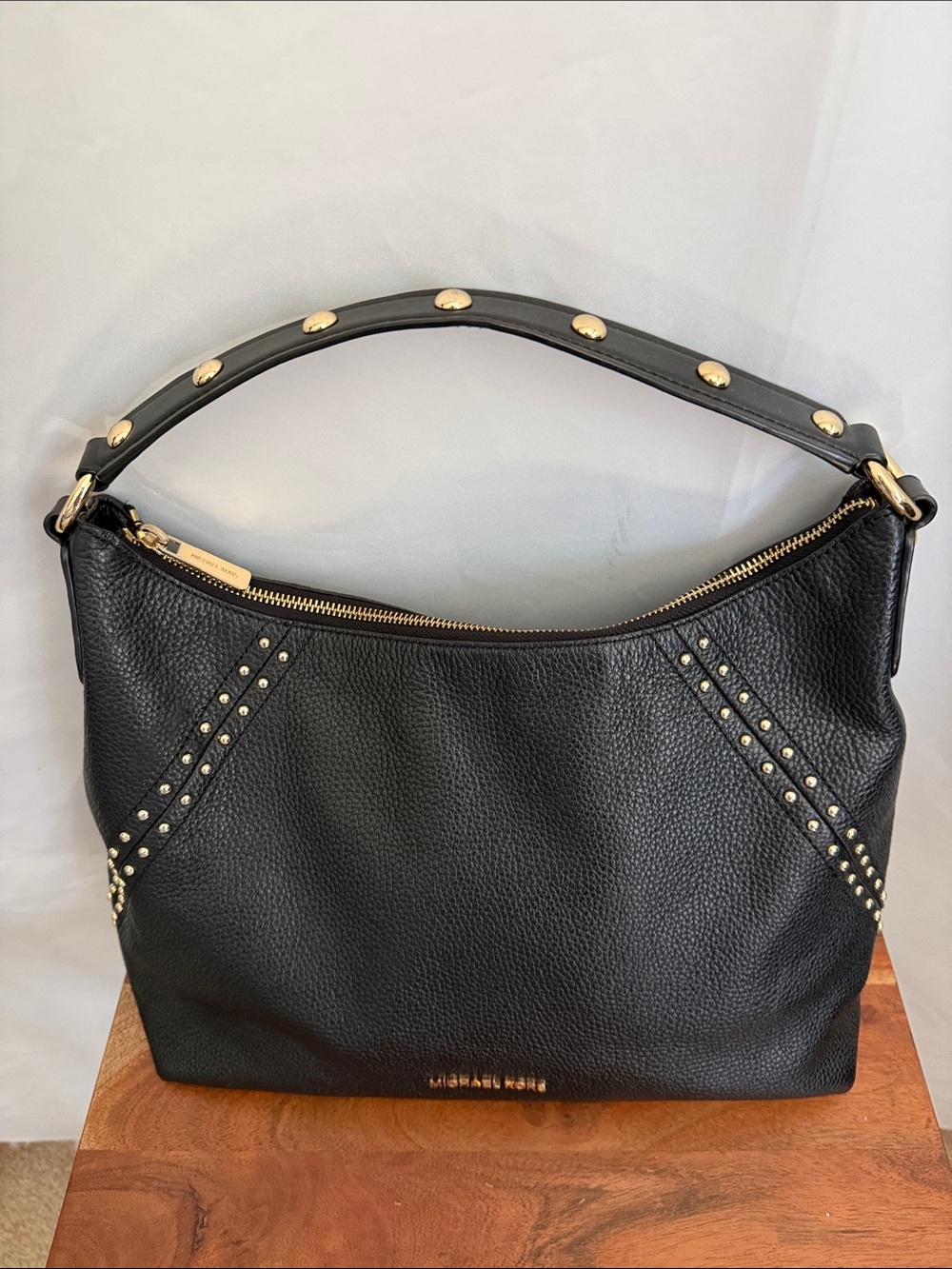 Michael Kors “Aria” Genuine Leather Studded Shoulder Bag